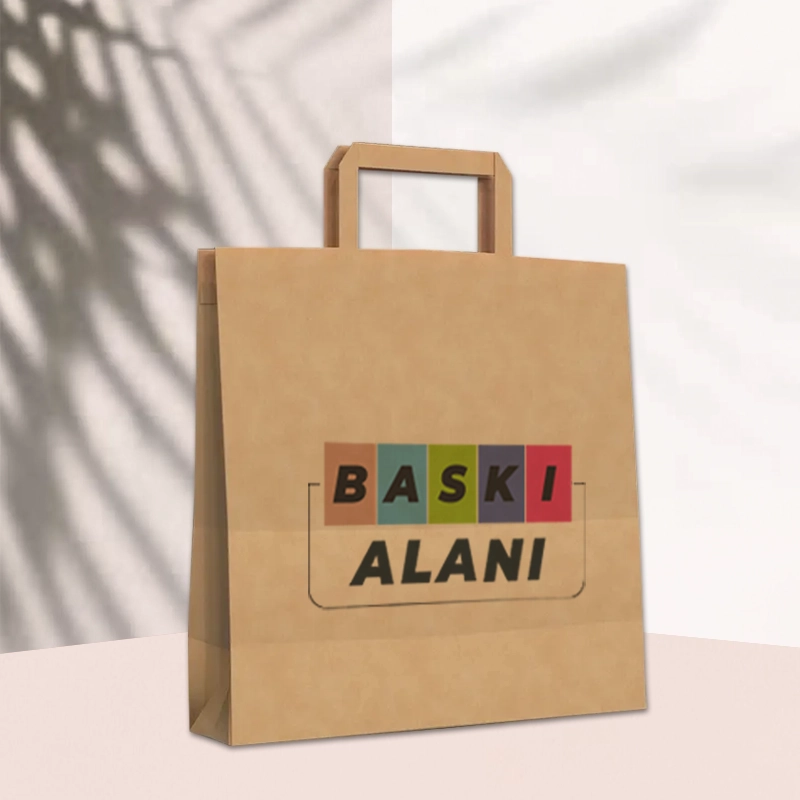 Baskili-Kahverengi Kraft Flat Saplı Virgin Çanta 22x12x28-yan