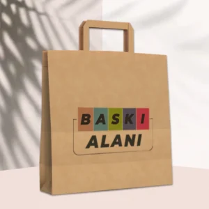Baskili-Kahverengi Kraft Flat Saplı Virgin Çanta 32x21x33-yan